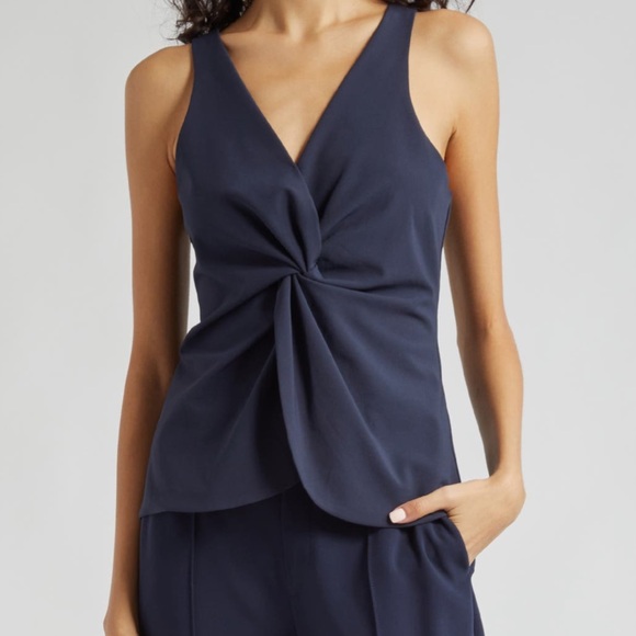 cinq a sept Tops - Cinq à Sept Kenna Twist Sleeveless Tank Top Blouse Navy Blue Women’s Medium
